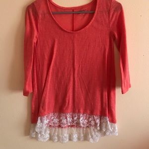 Coral Shirt with lace trim